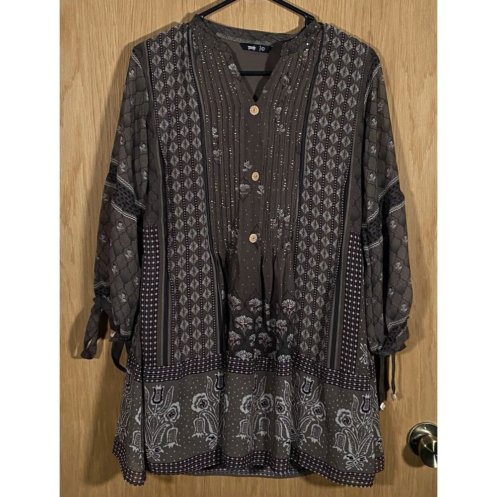 Soch Women's Sz Lg Boho Tunic Top CottageCore Olive Green Hippie Coquette Angel